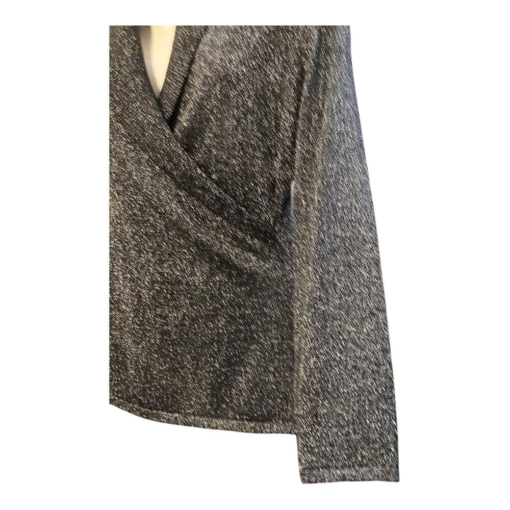 Reba Women's Black/Silver Metallic Faux Wrap Long Sleeve Sweater Dressy SZ M - Picture 5 of 9